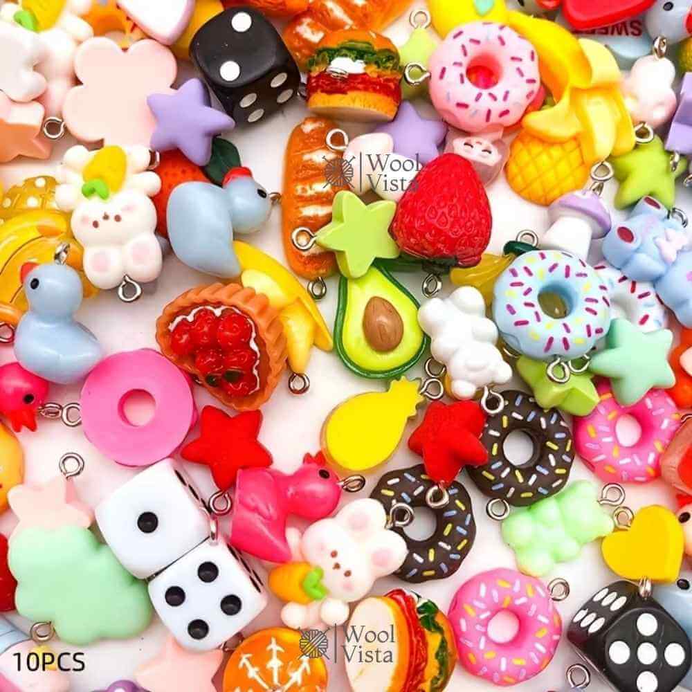 WHIMSICAL RESIN CARTOON, PLANT & FOOD SERIES CHARMS FOR JEWELRY MAKING – 10PCS DIY HANDMADE CRAFT SUPPLIES