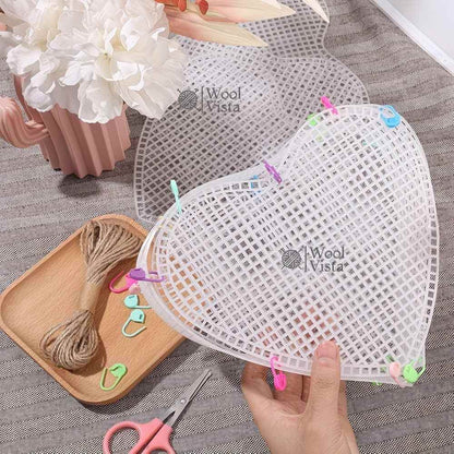 PLASTIC MESH CANVAS KIT (4PCS) – HEART & RECTANGLE GRID SHEETS FOR DIY BAG WEAVING & MESH CRAFTS