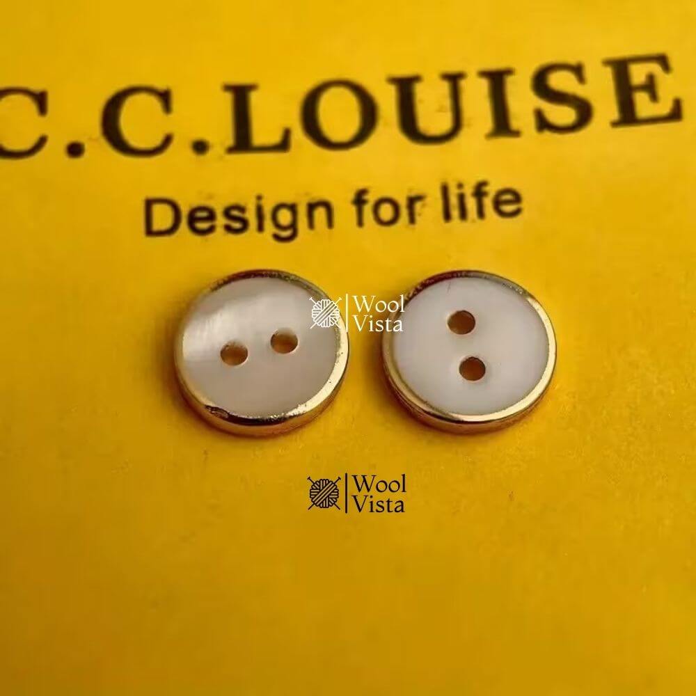 WHITE SHELL BUTTONS WITH GOLDEN EDGES 10MM– DECORATIVE SEWING BUTTONS FOR SHIRTS & HOME TEXTILES (PACK OF 16)