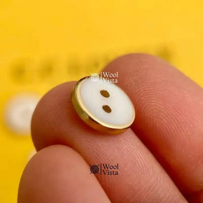 WHITE SHELL BUTTONS WITH GOLDEN EDGES 10MM– DECORATIVE SEWING BUTTONS FOR SHIRTS & HOME TEXTILES (PACK OF 16)