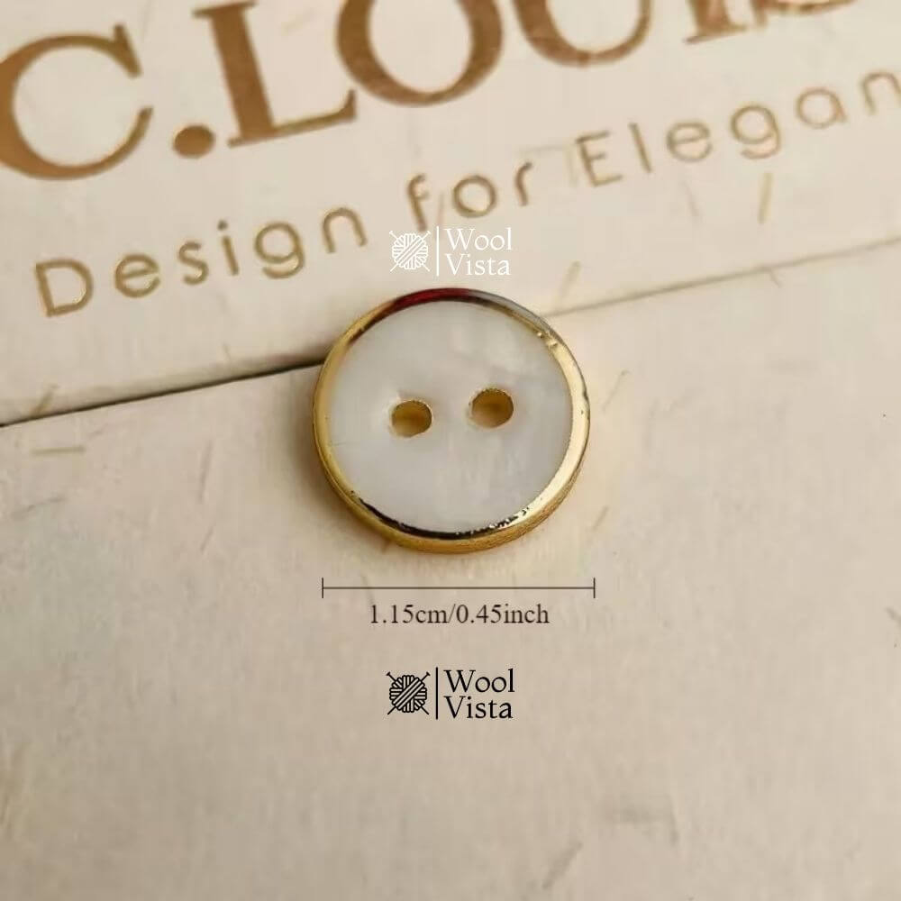 WHITE SHELL BUTTONS WITH GOLDEN EDGES 10MM– DECORATIVE SEWING BUTTONS FOR SHIRTS & HOME TEXTILES (PACK OF 16)