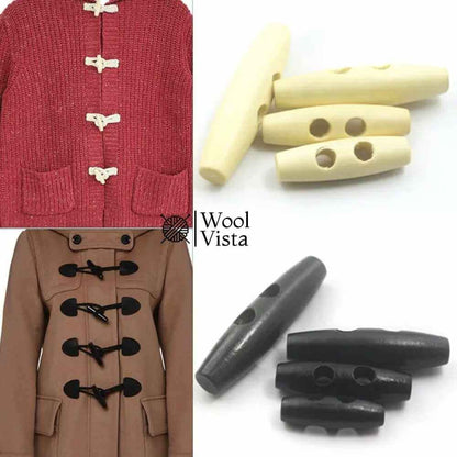 WOODEN OLIVE-SHAPED BUTTONS - TWO-HOLE BUTTONS FOR WOOL COATS AND WINDBREAKERS