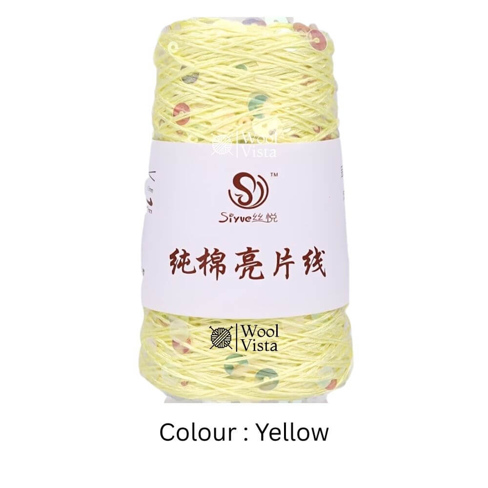 PURE COTTON GLITTER SEQUIN YARN – 160M LASER SHINY CROCHET & KNITTING YARN - 50 GRAMS