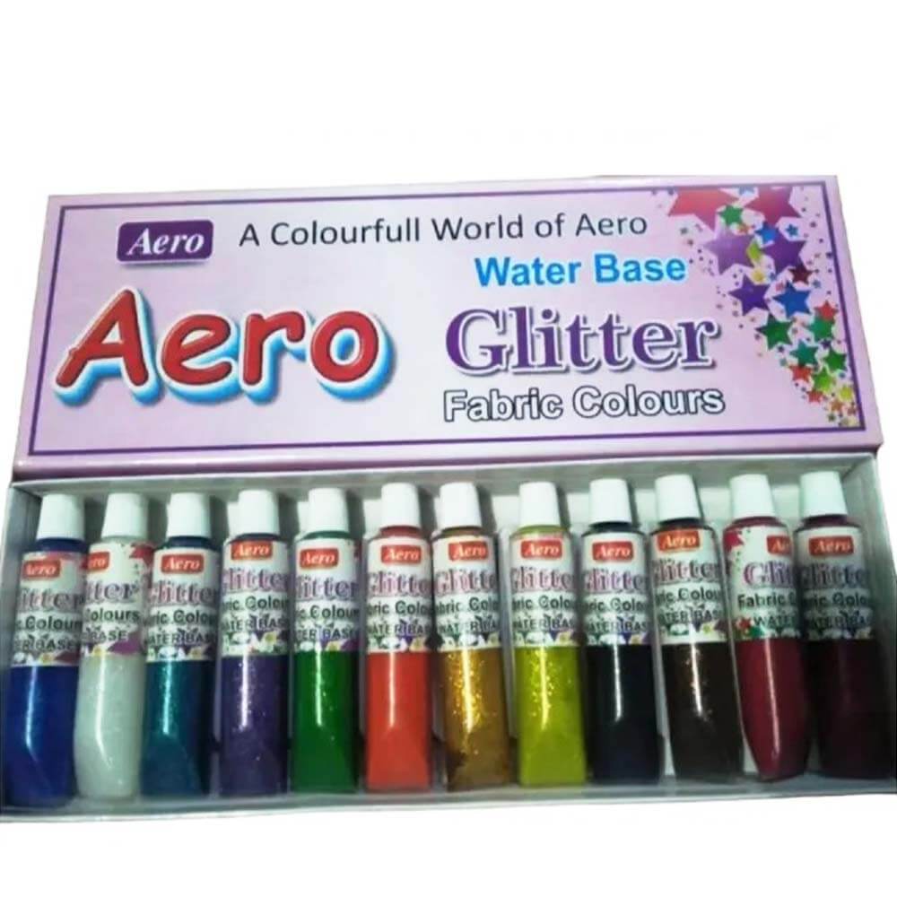 AERO GLITTER FABRIC PAINT COLORS - 12 PCS