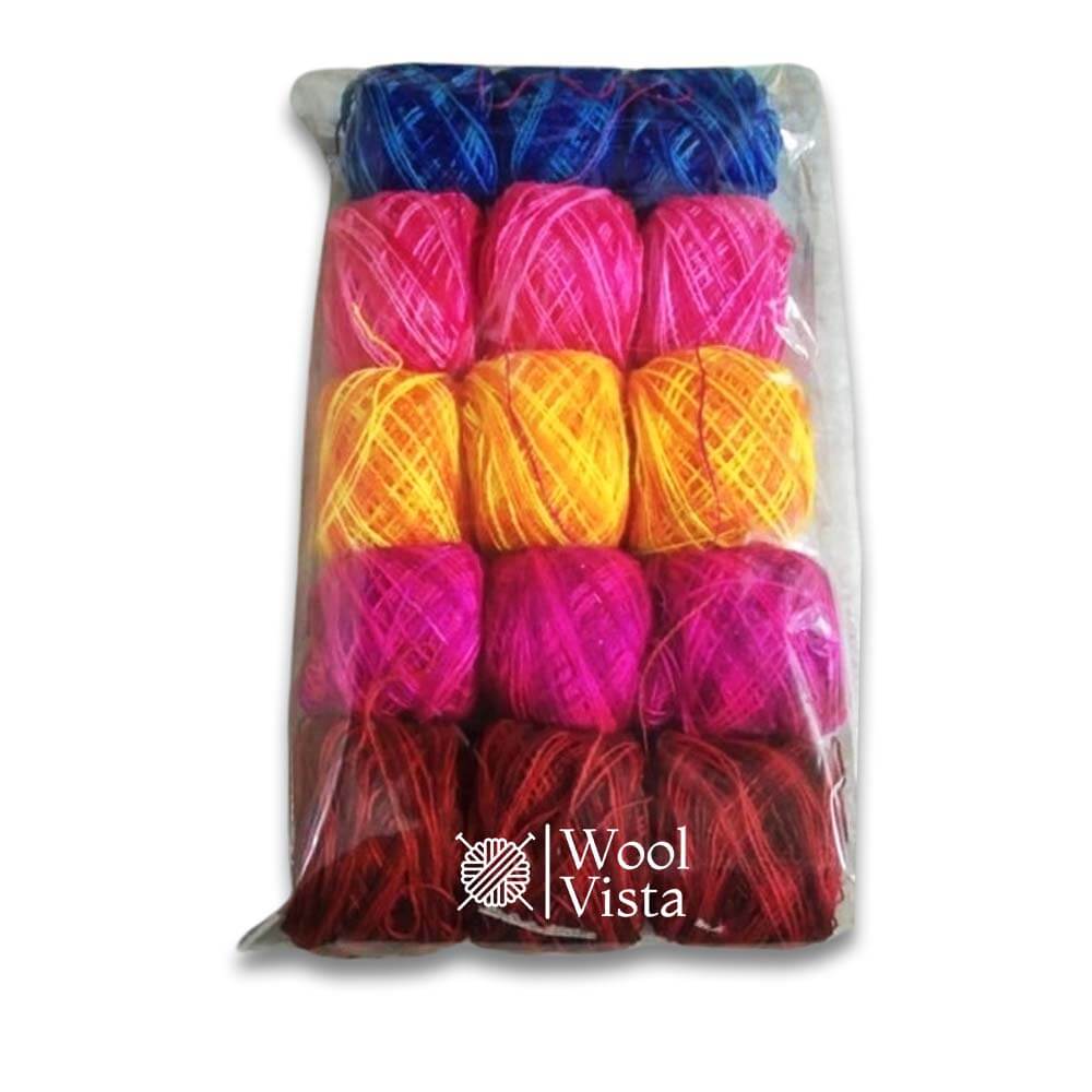 MIX MULTI COLOR WOOLEN EMBROIDERY THREAD - PACK OF 15 BALLS