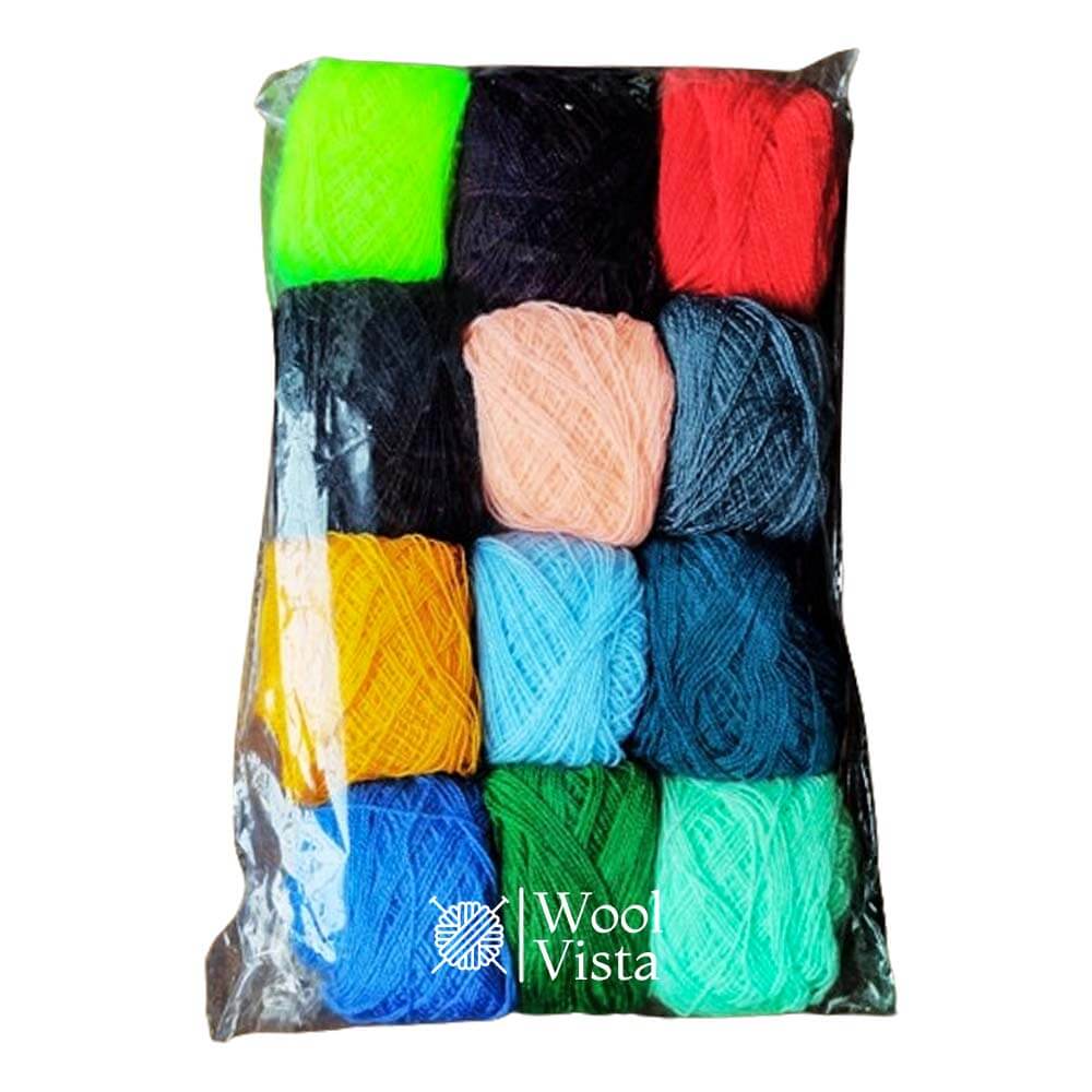 MIX MULTI COLOR WOOLEN EMBROIDERY THREAD - PACK OF 12 BALLS