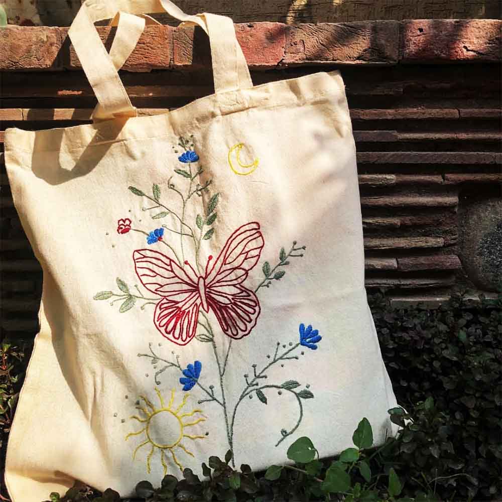 HAND EMBROIDERED TOTE CANVAS BAGS