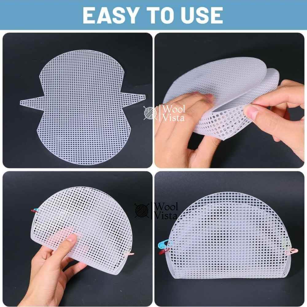 Easy to use: folding the white mesh canvas sheet into a half-round crossbody bag shape