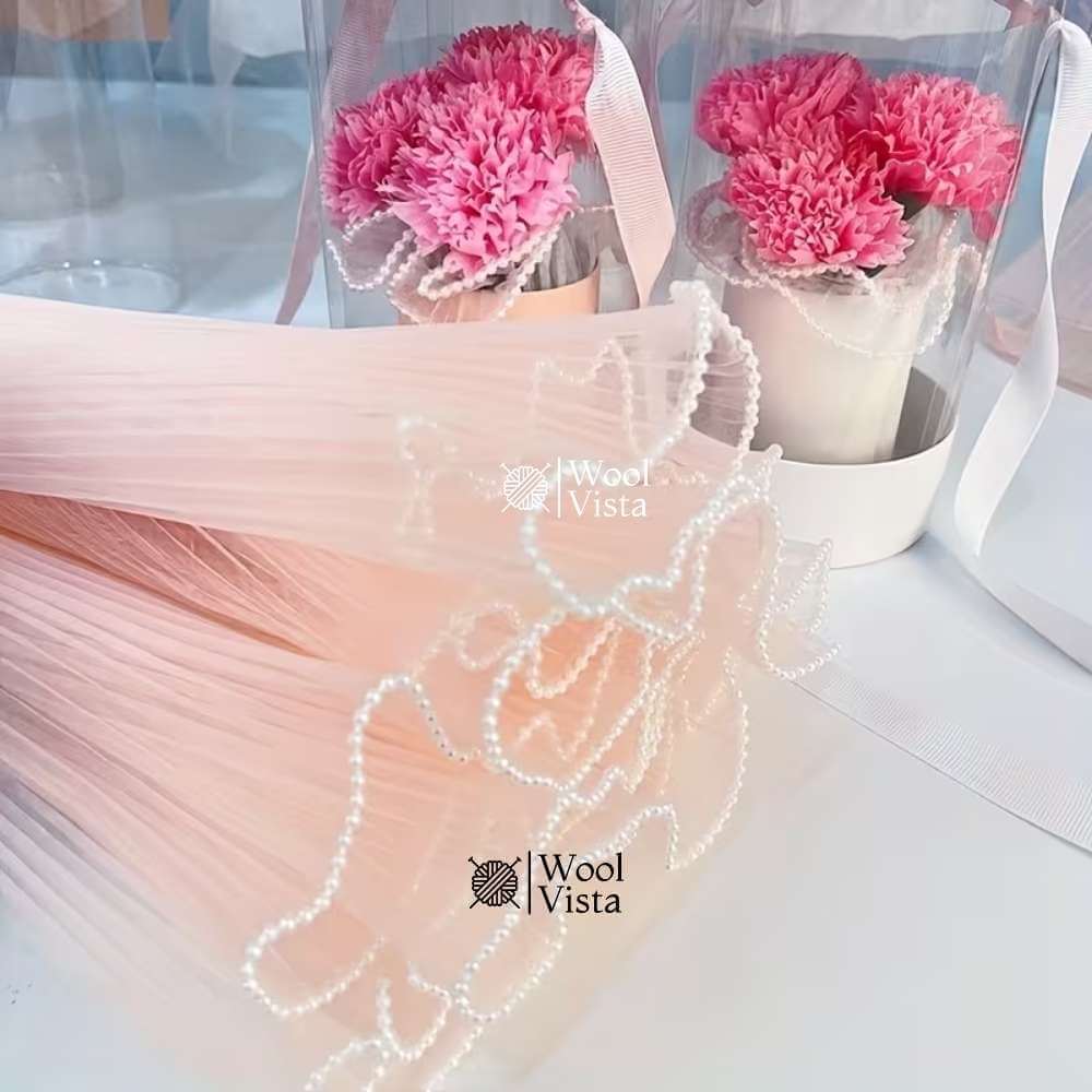 KOREAN FLOWER WRAPPING PAPER 4M – WAVY GAUZE LACE NET WITH BUTTERFLY THEME FOR BOUQUETS & GIFT DECOR