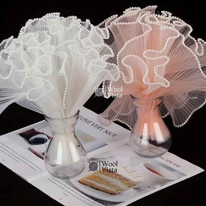 KOREAN FLOWER WRAPPING PAPER 4M – WAVY GAUZE LACE NET WITH BUTTERFLY THEME FOR BOUQUETS & GIFT DECOR