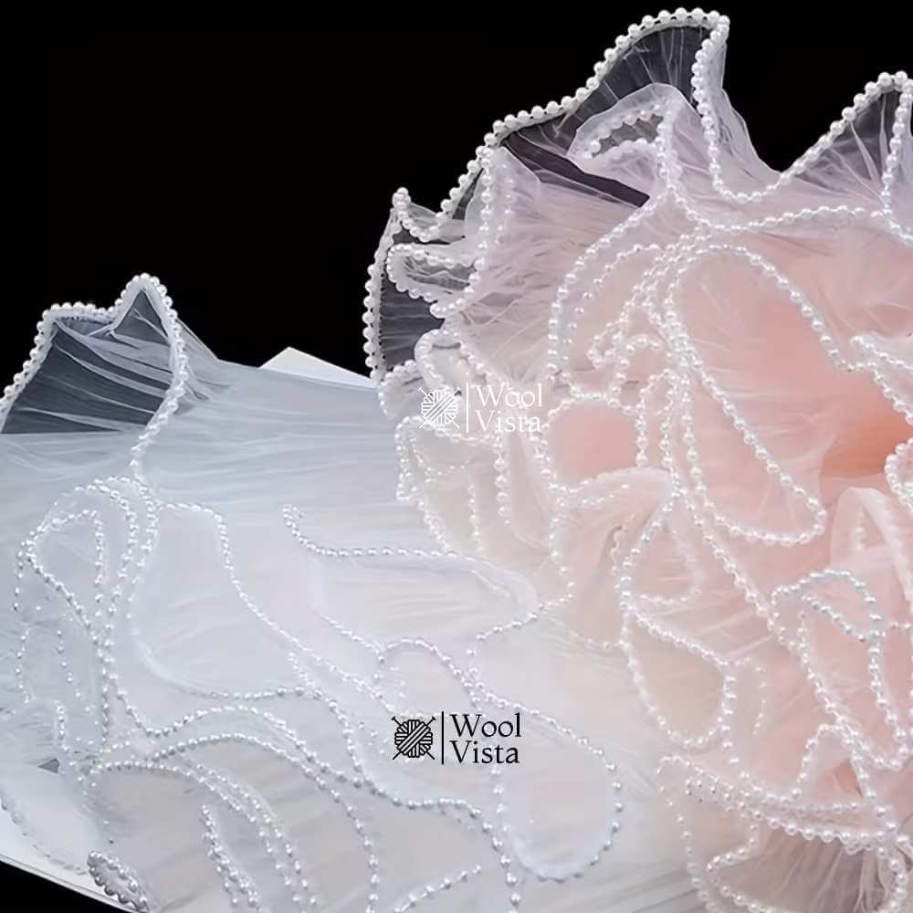 KOREAN FLOWER WRAPPING PAPER 4M – WAVY GAUZE LACE NET WITH BUTTERFLY THEME FOR BOUQUETS & GIFT DECOR
