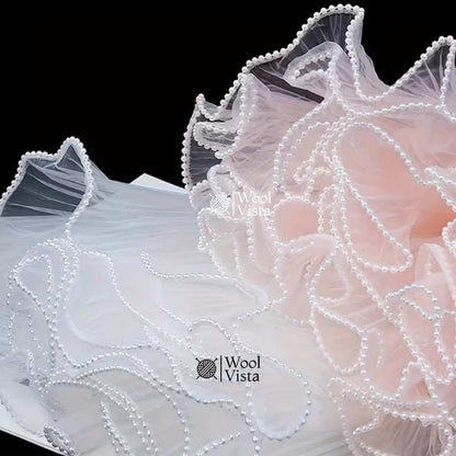 KOREAN FLOWER WRAPPING PAPER 4M – WAVY GAUZE LACE NET WITH BUTTERFLY THEME FOR BOUQUETS & GIFT DECOR