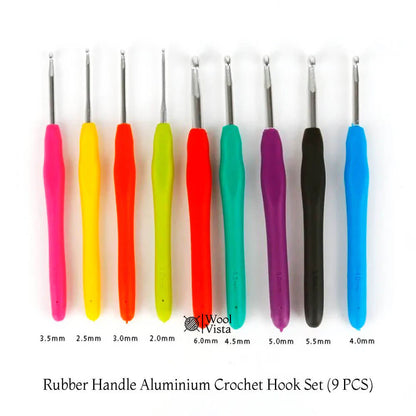 RUBBER HANDLE ALUMINIUM CROCHET HOOK SET - (PACK OF 9)