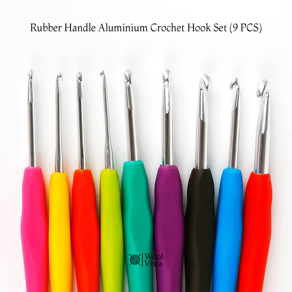 RUBBER HANDLE ALUMINIUM CROCHET HOOK SET - (PACK OF 9)