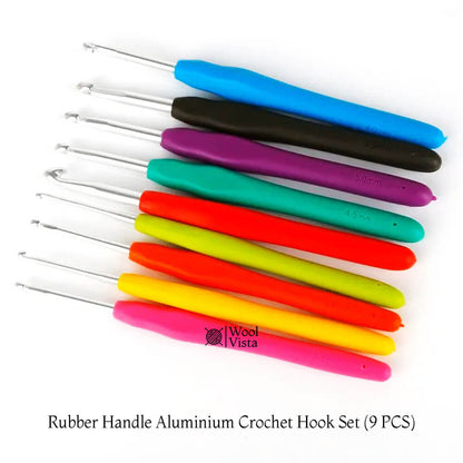 RUBBER HANDLE ALUMINIUM CROCHET HOOK SET - (PACK OF 9)