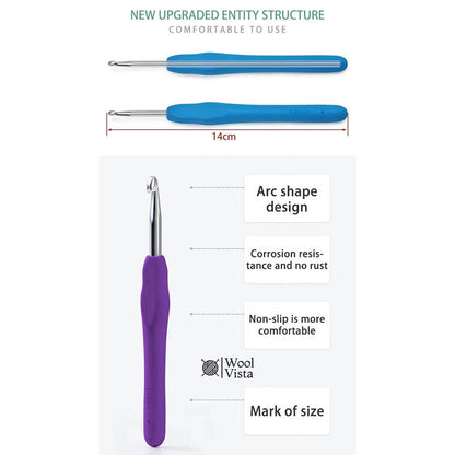 RUBBER HANDLE ALUMINIUM CROCHET HOOK SET - (PACK OF 9)