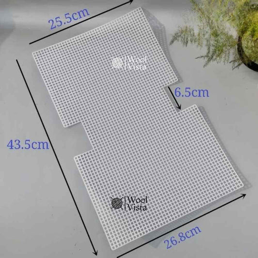 White 43.5cm notched plastic mesh bag sheet with size measurements 25.5cm, 26.8cm and 6.5cm notch