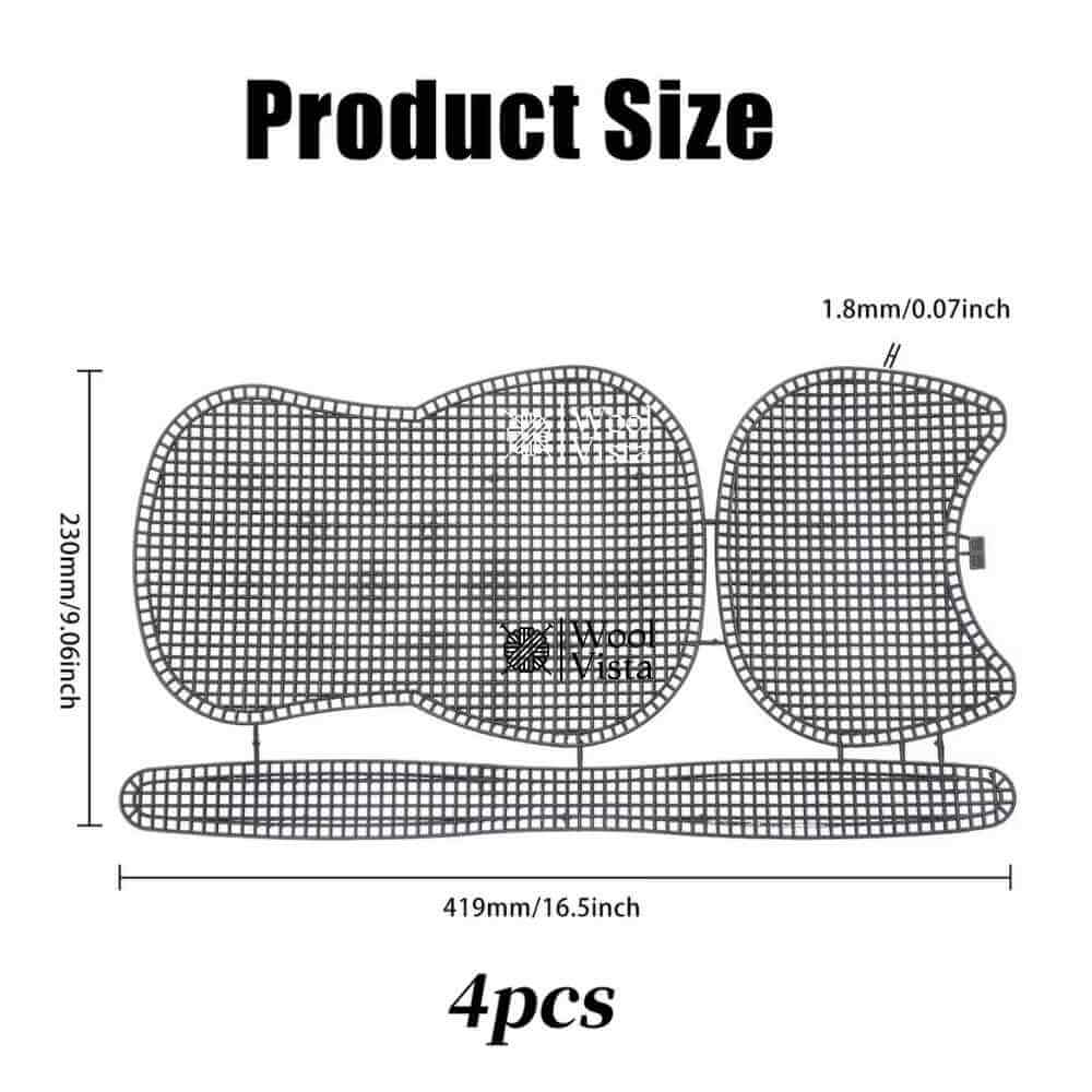 Plastic mesh sheet size chart for saddle bag pieces, 41.9 cm x 23 cm, 1.8 mm thick